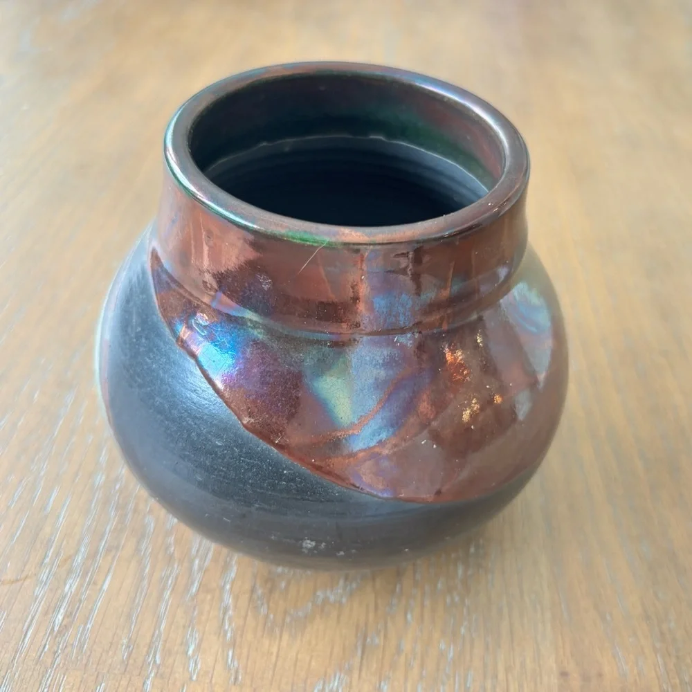 BLUE SPRUCE POTTERY RAKU VESSEL HANDMADE BEAUTIFUL RUSTIC ELEGANCE HOME DECOR